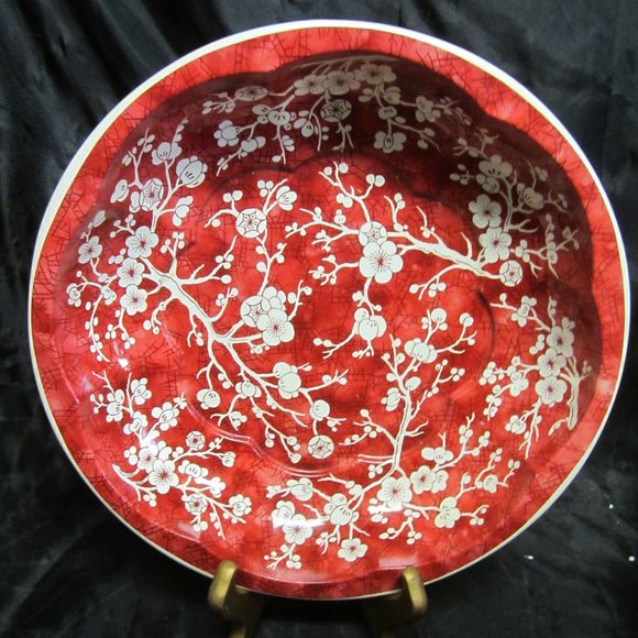 VTG 1971 DAHER DECORATED WARE TIN 10'' BOWL, RED & WHITE BLOSSOMS FLORAL - Picture 1 of 5